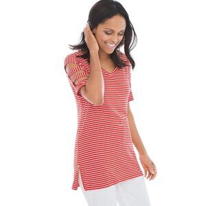 Chicos Top Womens Size 0/S Red Beach Strappy Zipper Sides Nautical Travel Work